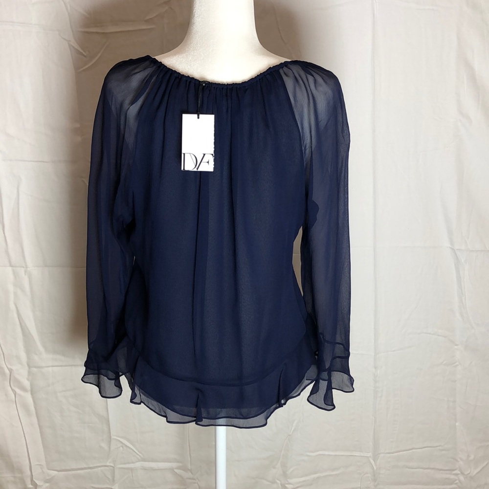 Diane Von Furstenberg navy sexy sheer silk blouse - Picture 6 of 9